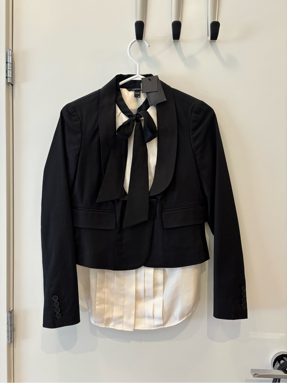 Club Monaco Black Cropped Blazer and Sleeveless Bow Tie Top